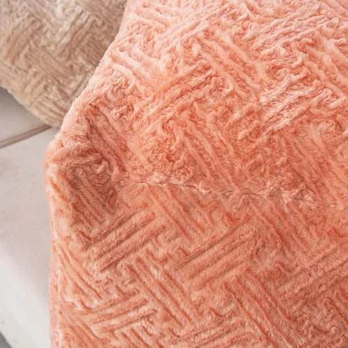 Miniatura 6 de DaDalogy Bedding - Funda para puf otomano de piel sintética [sin relleno] – Rosa Coral Baby Peach Geométrico brillante, suave y acogedor