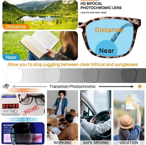 Miniatura 3 de MARE AZZURO Gafas de lectura bifocales fotocrómicas para mujer, luz azul, lectores al aire libre 1.0 1.25 1.5 1.75 2.0 2.25 2.5 2.75 3.0 3.5