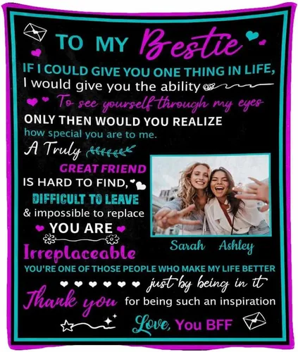 Miniatura 8 de Manta de franela suave personalizada para BFF con 6 fotos, tamaño de manta de 30 x 40 pulgadas