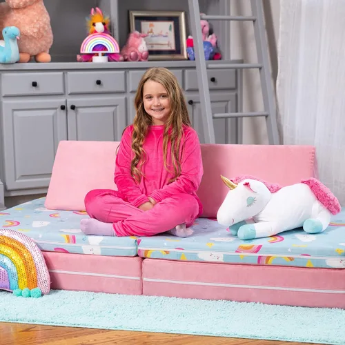 Miniatura 3 de Jaxx Playscape - Imaginativo juego de muebles modulares/sofá - Patrones divertidos para niños (arco iris/rosa)