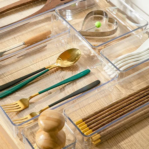 Miniatura 4 de Juego de 3 organizadores de cajones transparentes, bandejas versátiles para baño y tocador, bandejas de almacenamiento de cajones de acrílico