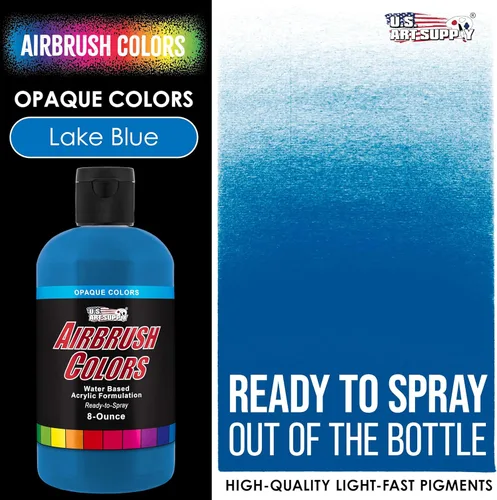 Miniatura 2 de U.S. Art Supply Opaque Lake Blue - Pintura acrílica para aerógrafo con efectos especiales, 8 onzas, lista para rociar, pintura con pincel de aire a