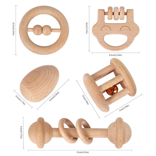 Miniatura 4 de TOWO - Sonajeros de madera para bebés, 6 meses, juguetes ecológicos orgánicos para bebés, agarre y dentición, instrumentos musicales naturales