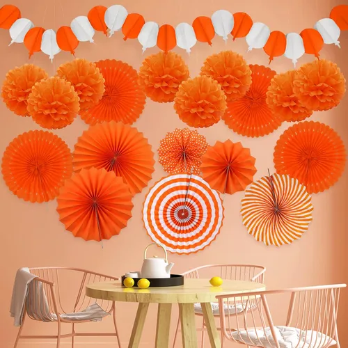 Miniatura 5 de Decoraciones de fiesta de color naranja, guirnaldas para fanáticos de Papar, pompones para Halloween, cumpleaños, novia, baby shower, boda