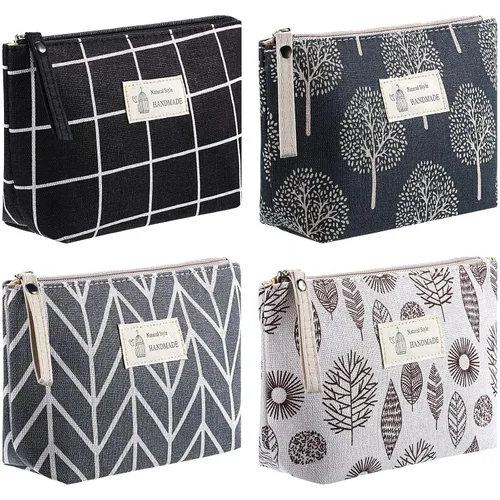 Miniatura 7 de Boao - Juego de 4 bolsas de cosméticos de lona para bolso, bolsas de maquillaje, pequeñas con cremallera, lindo organizador de viaje multifuncional