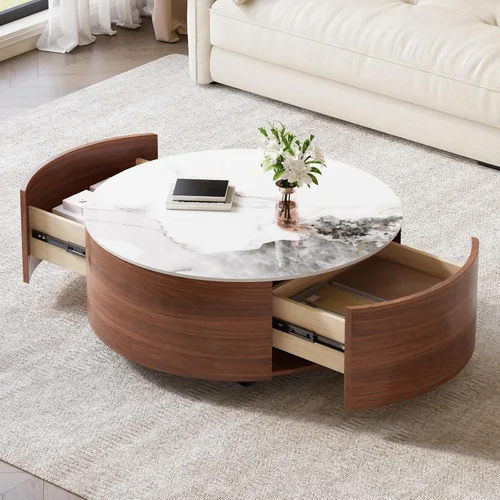 Miniatura 33 de KEVINSPACE Mesa auxiliar negra con borde dorado en la parte inferior, mesa de centro redonda para espacios pequeños, mesa auxiliar de madera mesita
