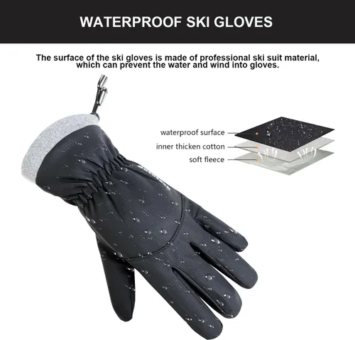 Miniatura 4 de Guantes de esquí impermeables de invierno para hombres y mujeres, resistentes al viento, para pantalla táctil, guantes de nieve, clima frío y cálido