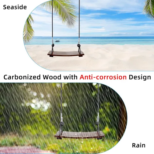 Miniatura 4 de PELLOR Asiento de columpio de madera anticorrosivo, impermeable, interior/exterior, 17.7x7.9x0.6 pulgadas Chocolate