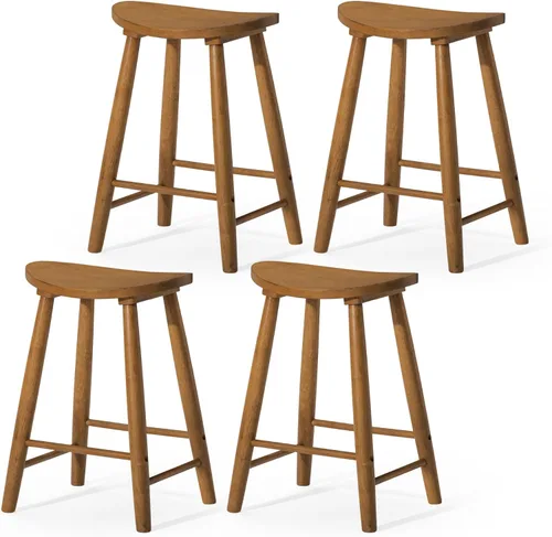 Miniatura 10 de Maven Lane Luna Taburete de mostrador – 26 pulgadas – Taburete redondo con reposapiés – Madera maciza natural – Diseño que ahorra espacio para Roble