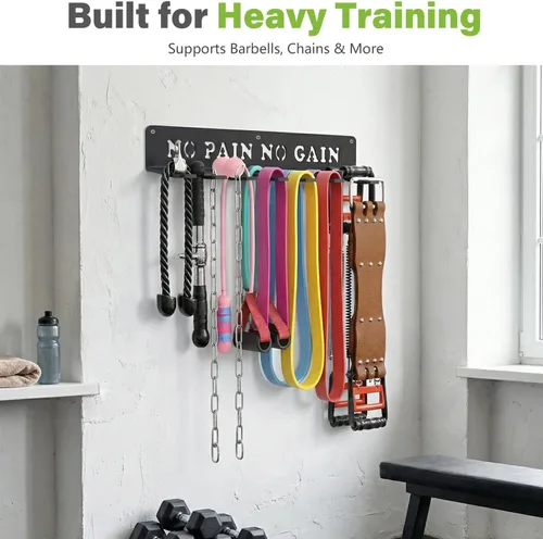 Miniatura 5 de Estante de entrenamiento de pared de metal negro de calibre pesado multiusos, organizador de montaje en pared para equipo de entrenamiento Dolor