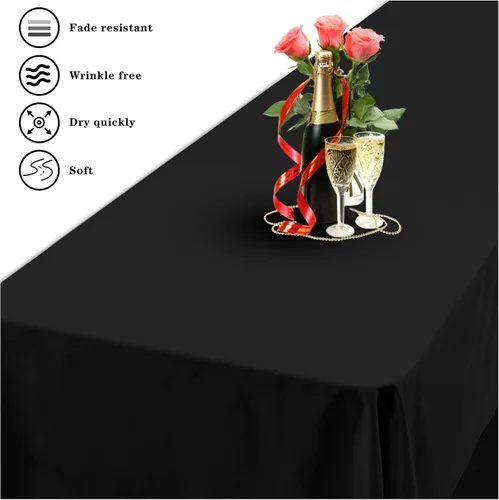 Miniatura 7 de YMHPRIDE Paquete de 10 manteles negros de tela de poliéster de 60 x 102 pulgadas para mesas rectangulares de 6 pies, resistentes a las arrugas