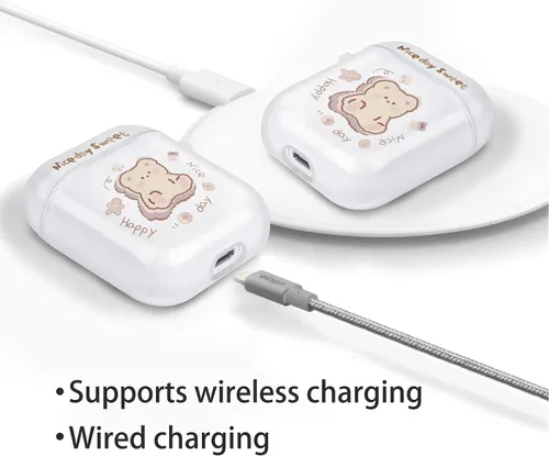 Miniatura 4 de Funda transparente para AirPods con llavero de oso, diseño de oso de dibujos animados, funda protectora completa de silicona compatible con AirPod 2
