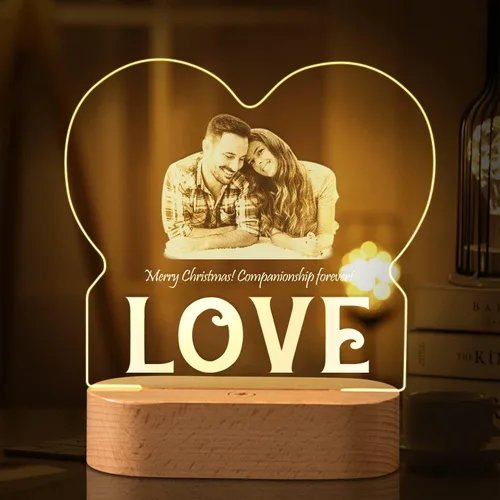 Miniatura 15 de Marco de fotos de corazón personalizado, luz nocturna, lámpara de cristal, texto de imagen personalizada, luz cálida, regalo personalizado