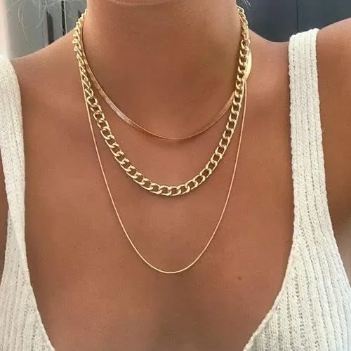 Miniatura 2 de JoycuFF Collar de oro para mujer, delicado collar de gargantilla en capas para mujer, caja de clip de serpiente, cuerda Figaro, collar de cadena