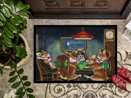 Miniatura 3 de Caroline's Treasures 7416MAT Corgi Playing Poker - Felpudo de 18 x 27 pulgadas, para interiores y exteriores, para entrada, antideslizante, lavable