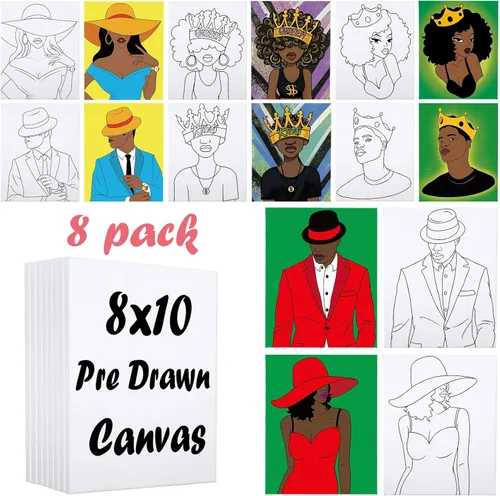 Miniatura 7 de Paquete de 8 lienzos predibujados para pintar para adultos, suministros para fiestas de pintar y beber, juego de pintura en lienzo para artistas