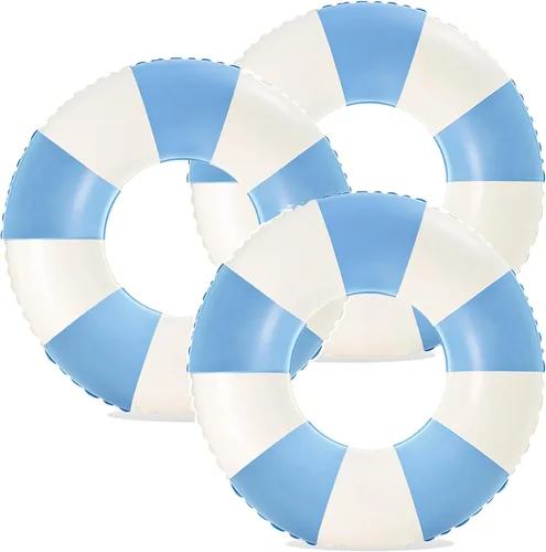 Miniatura 10 de Flotadores de piscina a rayas de 32 pulgadas para adultos, paquete de 3 flotadores inflables de piscina - Flotador de piscina de verano para adultos