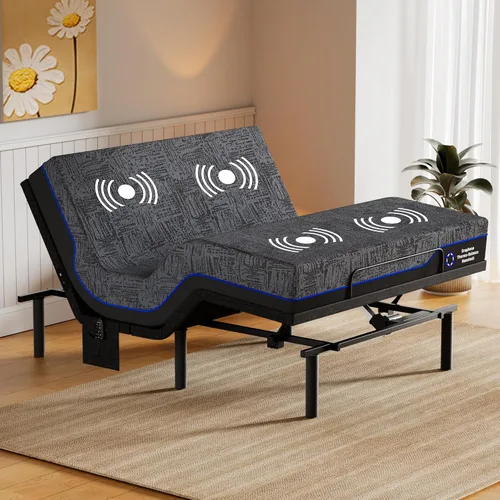 Amada Queen - Base de cama ajustable y colchón de espuma viscoelástica de gel refrescante de 14 pulgadas, masaje, inclinación de cabeza y pies,