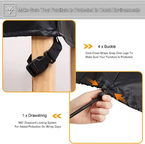 Miniatura 6 de Funda de mesa para exteriores, fundas de mesa de patio para muebles de exterior con cordón resistente al viento, impermeable, fundas rectangulares