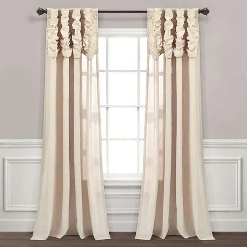 Lush Decor Panel individual de cortina de cascada fruncida, 84 pulgadas de largo x 52 pulgadas de ancho, lino oscuro