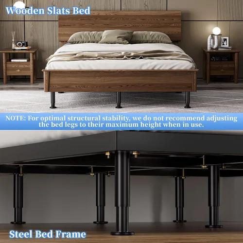 Miniatura 6 de Juego de 4 patas de repuesto ajustables para cama, patas de soporte de marco de cama de metal ajustables de 5.9 a 9.84 pulgadas, patas de soporte