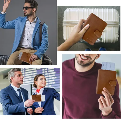 Miniatura 6 de Cartera de pasaporte de cuero genuino, Nuevo camello