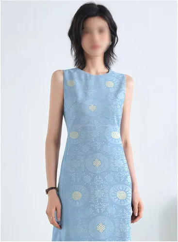 Miniatura 5 de BAWHO Mooie Jacquard Stof Elegant Licht Fel Kleur Patroon Ontwerp Bloem Ambachten Doek Voor Naaien Cheongsam Kostuums Damesjurken DamesjurkenBlauw75