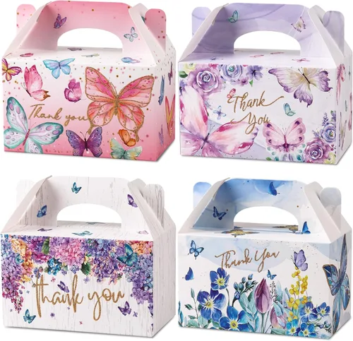 Miniatura 8 de Giiffu Cajas de regalo de agradecimiento – Paquete de 12 elegantes cajas de regalo florales a dos aguas con asas, perfectas para bodas, baby shower