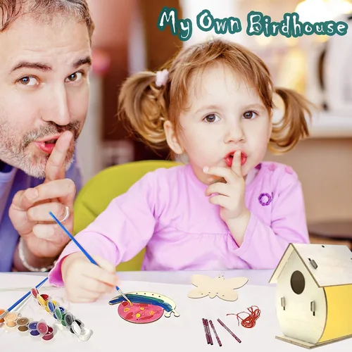 Miniatura 4 de Home Composer Paquete de 4 Kits DIY de Casa de Pájaros y Campana Eólica para Niños para Construir y Pintar, Artes y Manualidades de Madera