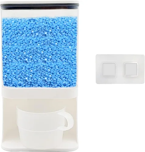 Dispensador de detergente para lavandería, dispensador de detergente para ropa de pared con soporte para tazas de espiga, adecuado para cuentas de