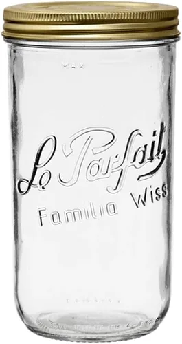 Miniatura 10 de Le Parfait Familia Wiss Terrine - Tarro de vidrio francés de boca ancha con sistema hermético de 2 piezas con tapas doradas Ideal para conservas