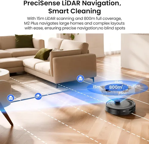 Miniatura 3 de Lefant LiDAR Robot Aspirador y Trapeador Combo, 75 días de autovaciado, 6000Pa potente Scution, mapeo de varios pisos, zonas prohibidas, 140 minutos