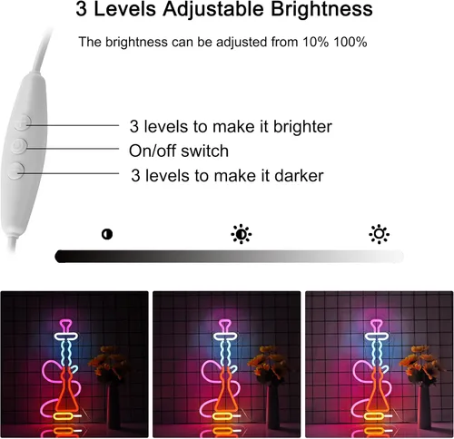 Miniatura 2 de Roouneon Letrero de neón de narguile para decoración de pared con interruptor regulable LED de neón rosa+rojo+azul+blanco+amarillo