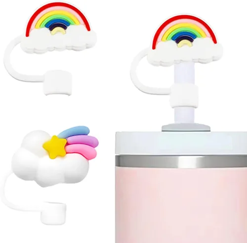Miniatura 10 de 6 fundas de paja con diseño de flores bonitas compatibles con vasos Stanley de 30 y 40 onzas, tapas reutilizables de silicona para popotes, 18-6