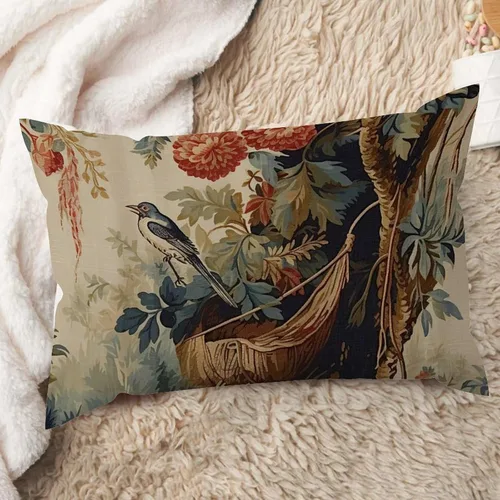 Miniatura 42 de ArogGeld Funda de cojín lumbar asiática de estilo chinoiserie, de lino marrón, pájaro y flor, funda de almohada asiática para sala de estar, A-6