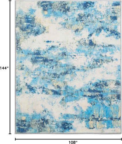 Miniatura 2 de Carvapet 9x12 Alfombras grandes para sala de estar y dormitorio, alfombra moderna lavable azul de pelo bajo con respaldo de goma, plegable, alfombra