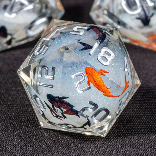 OUKELANWO Liquid Core Koi Fish - Juego de dados DND con caja, 7 dados de resina de borde afilado para juegos de rol D&D, Ocean D y D D20 D12 D10 D8
