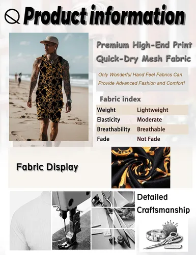 Miniatura 5 de JoZorro Conjunto de camiseta sin mangas con estampado floral para hombre, camiseta deportiva casual con estampado de lujo, ropa deportiva hawaiana
