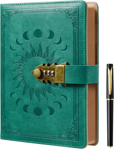 Miniatura 14 de ZXHQ Diario A5 con candado, 120Gsm 224 Páginas Diario con Cerradura, Juego de Bolígrafos, Borde Marrón, Rellenable, Tapa Dura de Cuero, Bolsillo
