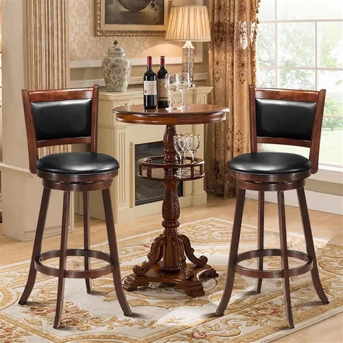 Miniatura 6 de Taburetes de bar altos de 29 pulgadas con respaldo y cojín de PVC, silla de comedor de madera, asiento tapizado, silla retro para sala de estar