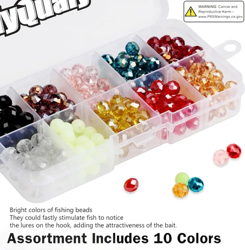 Miniatura 2 de QualyQualy Cuentas de pesca surtidas, cuentas de pesca de vidrio de plástico, rojo y amarillo, mezcla de colores, cuentas de pesca luminosas