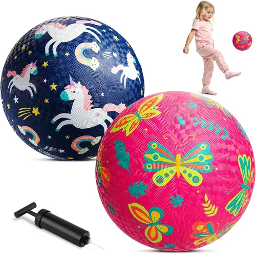 ZOOJOY Paquete de 2 bolas de patio de recreo de dibujos animados, bolas para niños de 3 a 12 años, bola de goma rebotante de 8.5" para kickball,