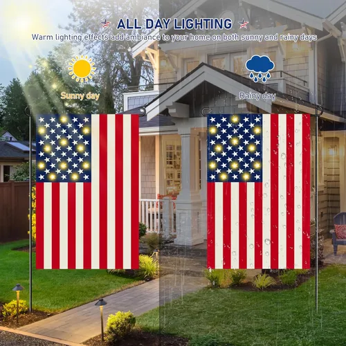 Miniatura 8 de Bandera de jardín iluminada, bandera LED de doble cara para patio, 4 de julio, Día de la Independencia, banderas decorativas patrióticas