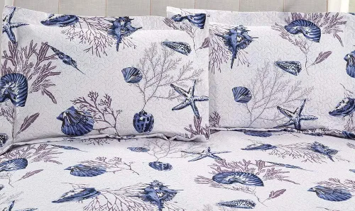 Miniatura 2 de Juego de edredón de tamaño Queen - Edredón ligero reversible, colcha, cubrecama - Ropa de cama costera - Decoración del hogar con concha de estrella
