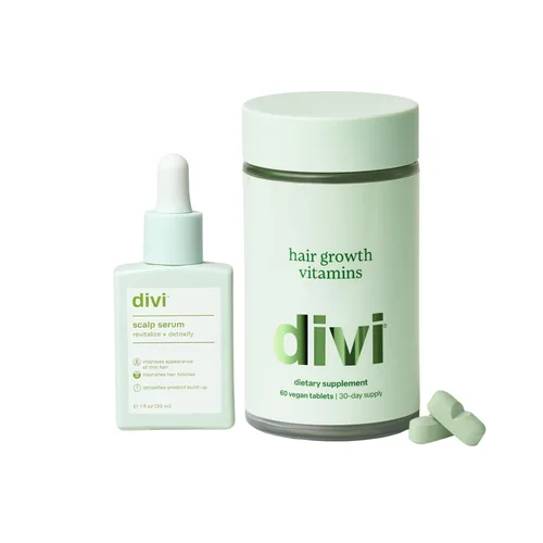 Divi Sistema de crecimiento diario – Incluye suero para el cuero cabelludo (1.08 fl oz) y vitaminas para el cabello (60 unidades) – Apunta al