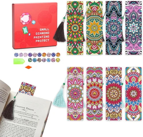 Miniatura 8 de Juego de 8 marcapáginas de esquina con diamantes para adultos, pintura por puntos, para manualidades, gema pequeña Dotz, regalos para mamá, regalos