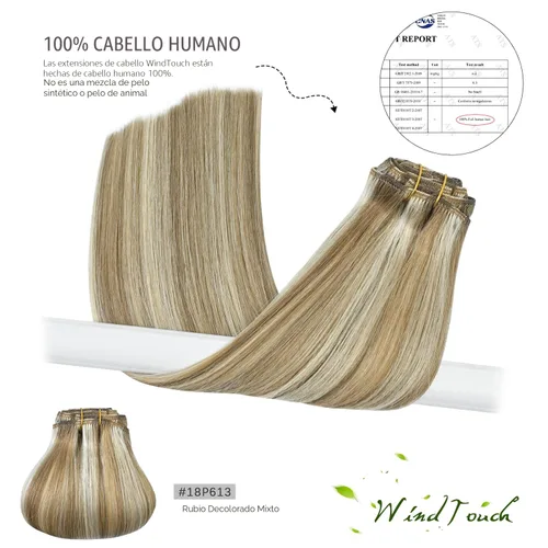 Miniatura 5 de WindTouch - Extensiones de cabello humano Remy con pinzas, color rubio decolorado combinado con balayage, para cabello rubio, 2.47 onzas, N.°