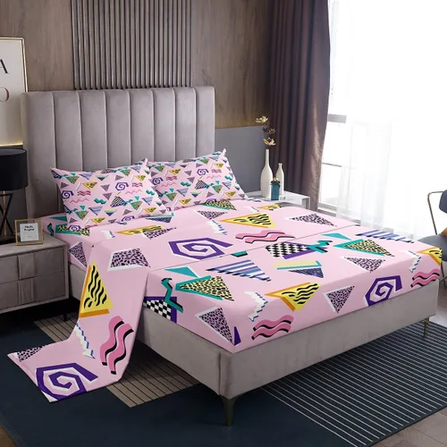 Miniatura 19 de Erosebridal Sábana bajera ajustable de los años 80, juego de sábanas geométricas de los años 80 y 90, decoración de Memphis, 80 estilos para Multi 04