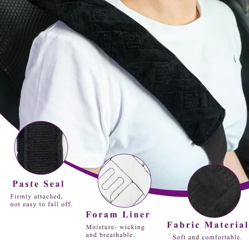 Miniatura 3 de Dickno - Juego de 2 almohadillas para cinturón de seguridad de auto, suaves y cómodas, fundas para correa de hombro para cinturón de seguridad, Negro