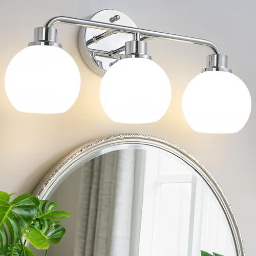 Miniatura 12 de Lámparas de baño doradas para tocador, 3 luces, apliques de pared, luces de latón cepillado con pantalla de vidrio martillado, lámpara de pared